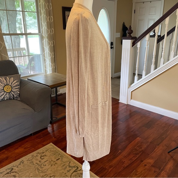 ❌ SOLD INC Ribbed Duster Cardigan, Longline Open Front, Pockets. Oatmeal, Size M - Picture 6 of 10
